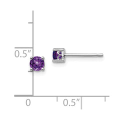 QBE26FEB Sterling Silver Rhodium-plated 4mm Round Amethyst Post Earrings