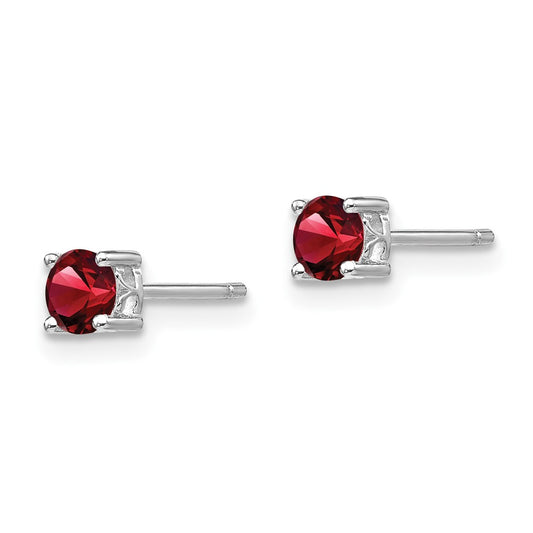 QBE26JAN Sterling Silver Rhodium-plated 4mm Round Garnet Post Earrings