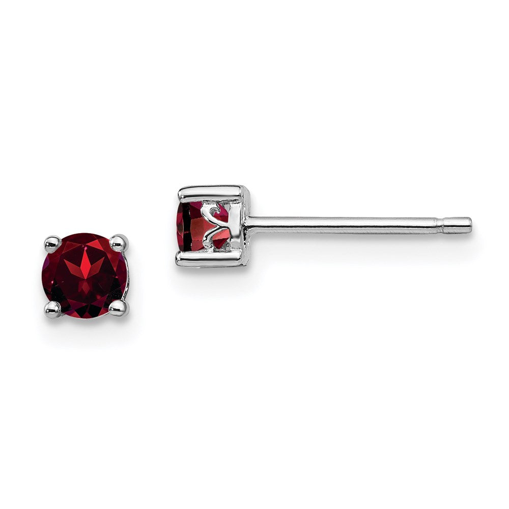 QBE26JAN Sterling Silver Rhodium-plated 4mm Round Garnet Post Earrings