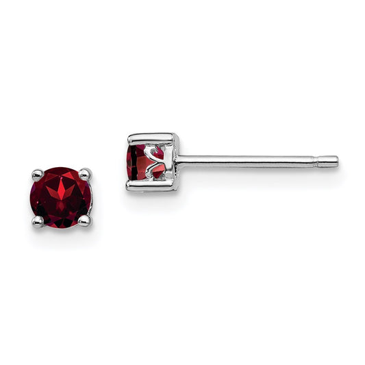 QBE26JAN Sterling Silver Rhodium-plated 4mm Round Garnet Post Earrings