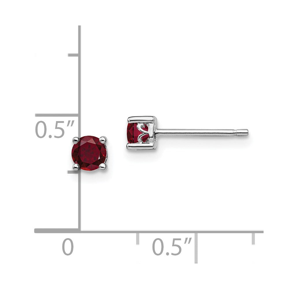 QBE26JUL Sterling Silver Rhodium-plated 4mm Round Created Ruby Post Earrings