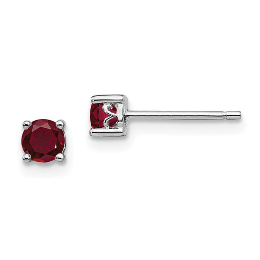 QBE26JUL Sterling Silver Rhodium-plated 4mm Round Created Ruby Post Earrings