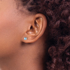 QBE26MAR Sterling Silver Rhodium-plated 4mm Round Aquamarine Post Earrings