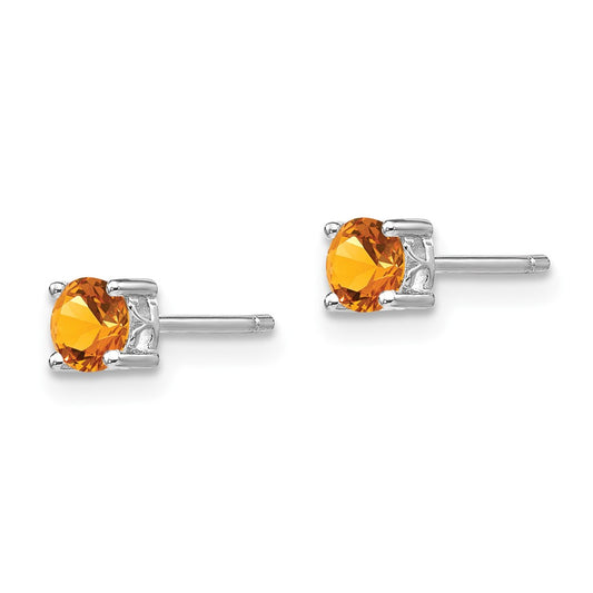 QBE26NOV Sterling Silver Rhodium-plated 4mm Round Citrine Post Earrings
