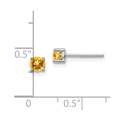 QBE26NOV Sterling Silver Rhodium-plated 4mm Round Citrine Post Earrings