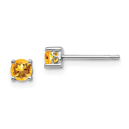 QBE26NOV Sterling Silver Rhodium-plated 4mm Round Citrine Post Earrings