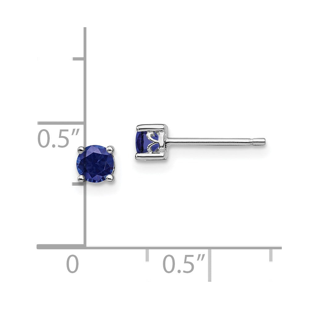 QBE26SEP Sterling Silver Rhodium-plated 4mm Round Created Sapphire Post Earrings