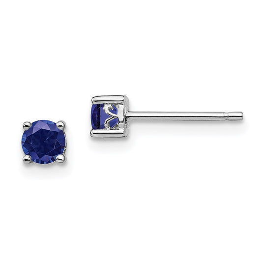 QBE26SEP Sterling Silver Rhodium-plated 4mm Round Created Sapphire Post Earrings