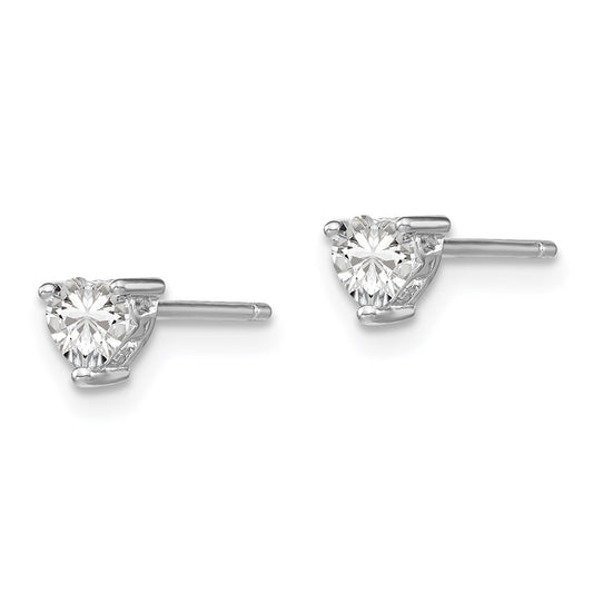 QBE27APR Sterling Silver Rhodium-plated 4mm Heart White Topaz Post Earrings