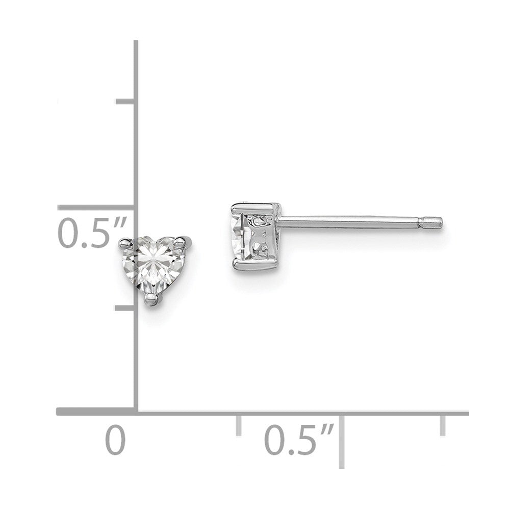 QBE27APR Sterling Silver Rhodium-plated 4mm Heart White Topaz Post Earrings