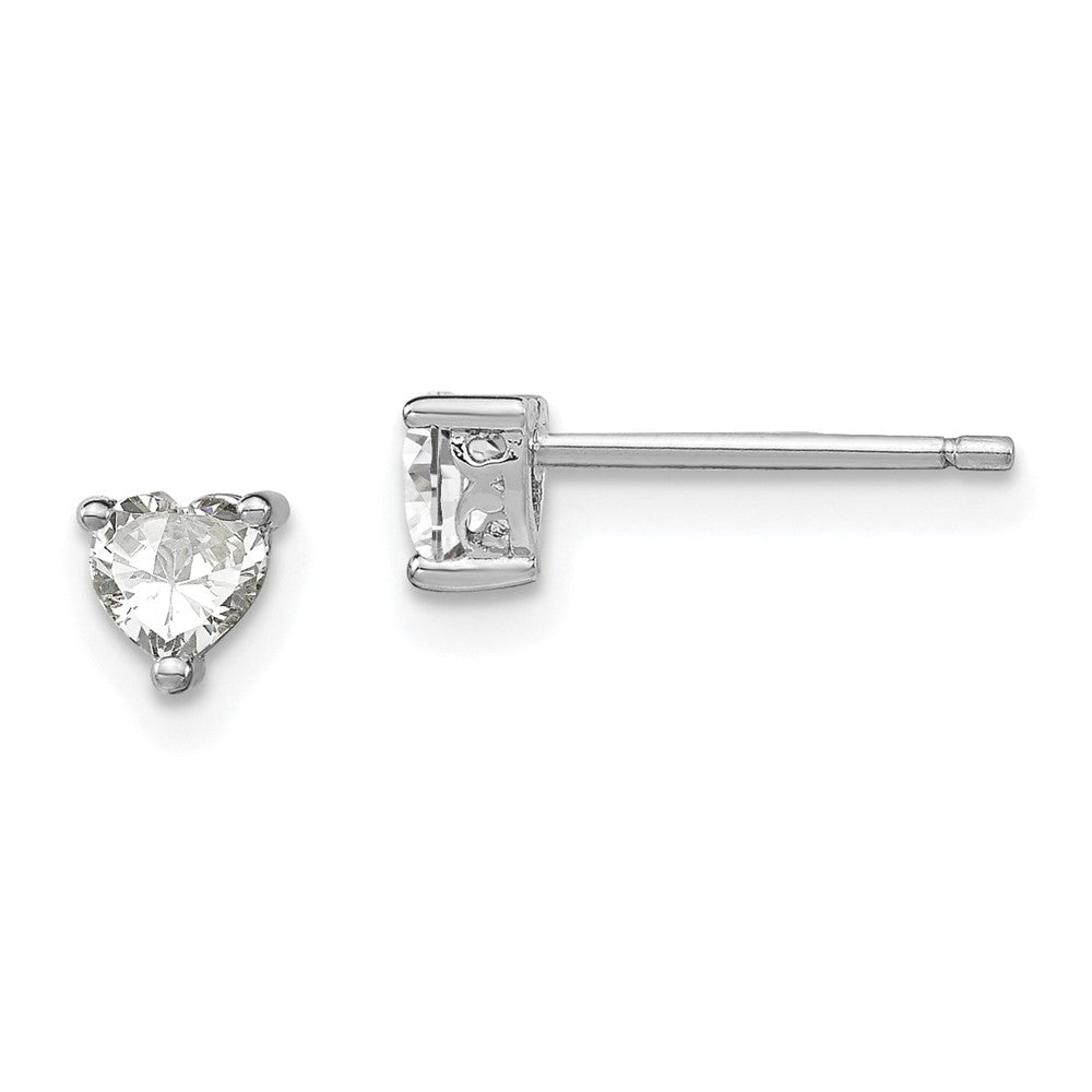 QBE27APR Sterling Silver Rhodium-plated 4mm Heart White Topaz Post Earrings
