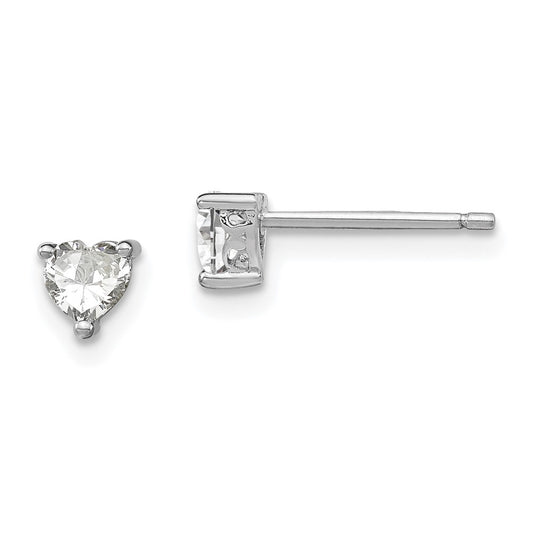 QBE27APR Sterling Silver Rhodium-plated 4mm Heart White Topaz Post Earrings