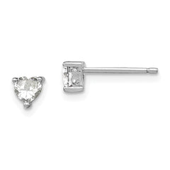 QBE27APR Sterling Silver Rhodium-plated 4mm Heart White Topaz Post Earrings