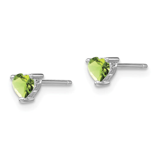 QBE27AUG Sterling Silver Rhodium-plated 4mm Heart Peridot Post Earrings