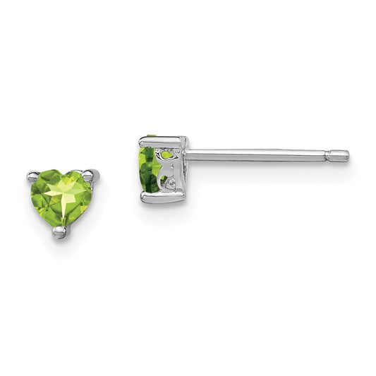 QBE27AUG Sterling Silver Rhodium-plated 4mm Heart Peridot Post Earrings