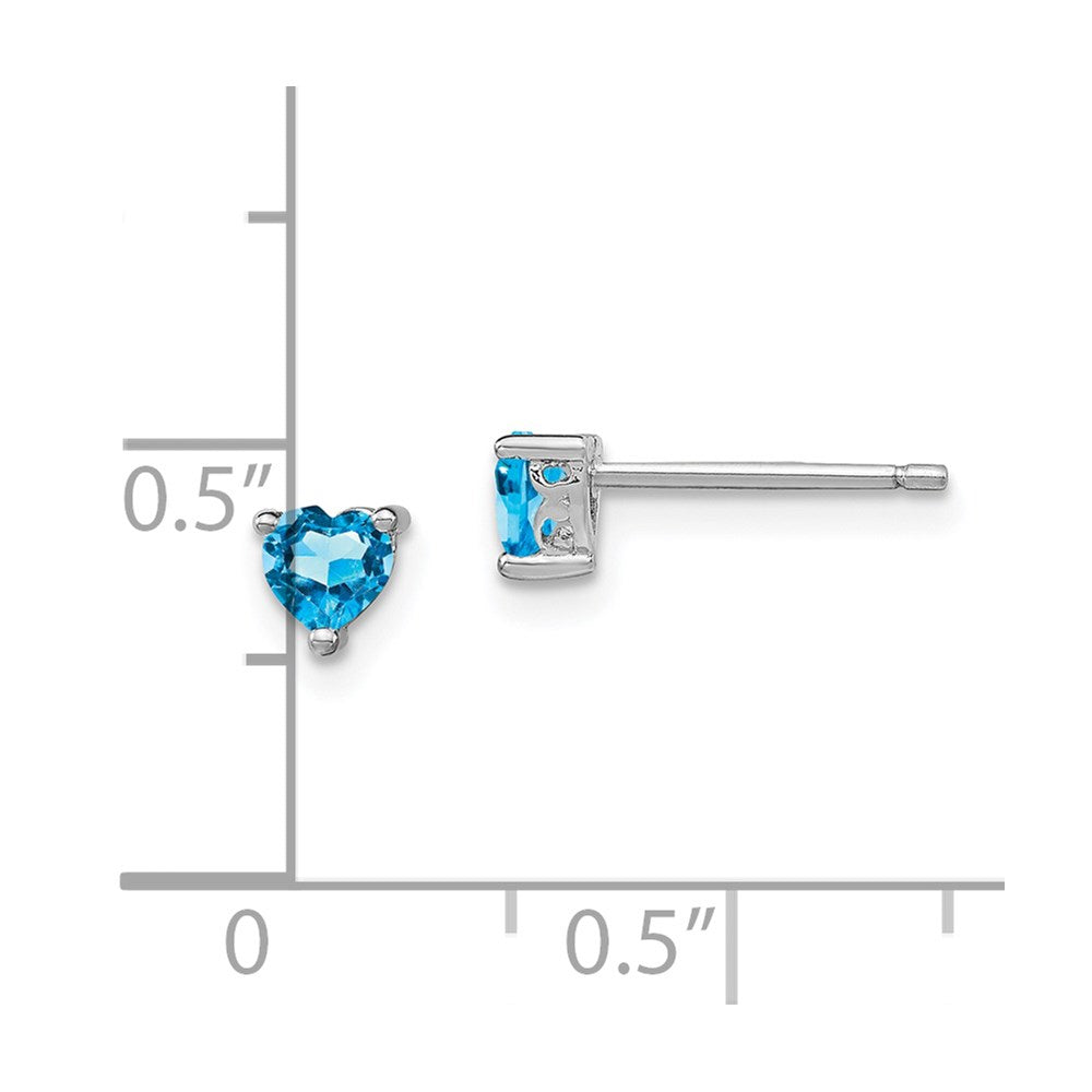 QBE27DEC Sterling Silver Rhod-pltd 4mm Heart Swiss Blue Topaz Post Earrings
