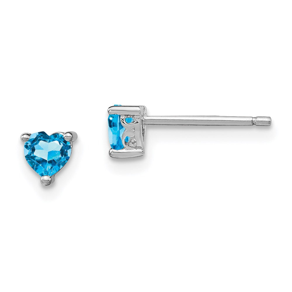 QBE27DEC Sterling Silver Rhod-pltd 4mm Heart Swiss Blue Topaz Post Earrings