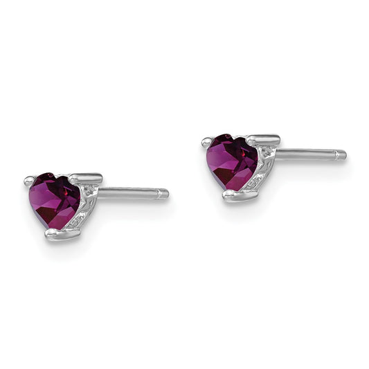 QBE27FEB Sterling Silver Rhodium-plated 4mm Heart Amethyst Post Earrings