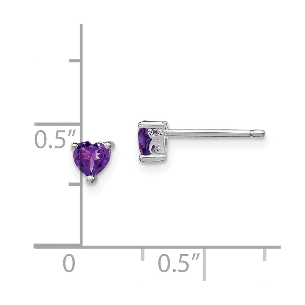 QBE27FEB Sterling Silver Rhodium-plated 4mm Heart Amethyst Post Earrings