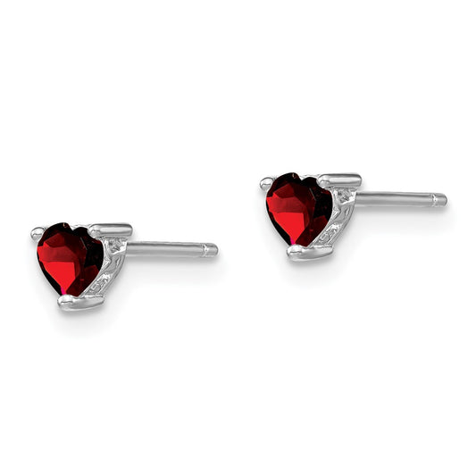 QBE27JAN Sterling Silver Rhodium-plated 4mm Heart Garnet Post Earrings