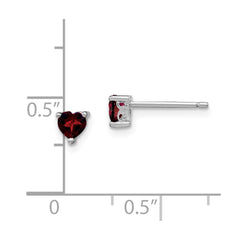 QBE27JAN Sterling Silver Rhodium-plated 4mm Heart Garnet Post Earrings