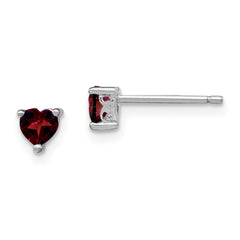 QBE27JAN Sterling Silver Rhodium-plated 4mm Heart Garnet Post Earrings