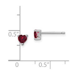 QBE27JUL Sterling Silver Rhodium-plated 4mm Heart Created Ruby Post Earrings