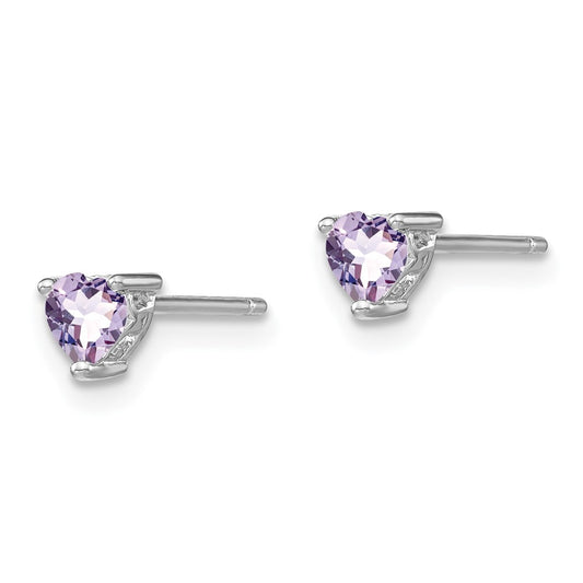 QBE27JUN Sterling Silver Rhod-plated 4mm Heart Rhodolite Garnet Post Earrings