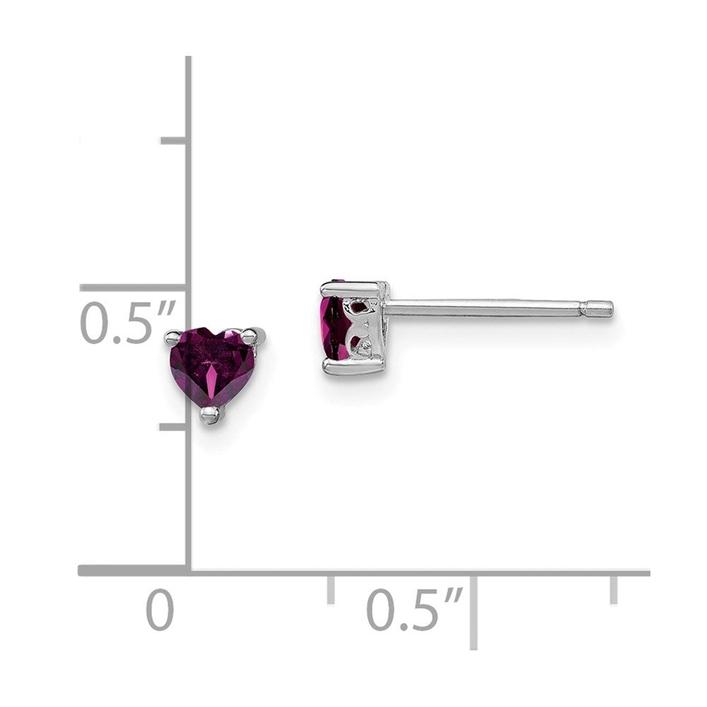 QBE27JUN Sterling Silver Rhod-plated 4mm Heart Rhodolite Garnet Post Earrings
