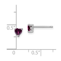 QBE27JUN Sterling Silver Rhod-plated 4mm Heart Rhodolite Garnet Post Earrings