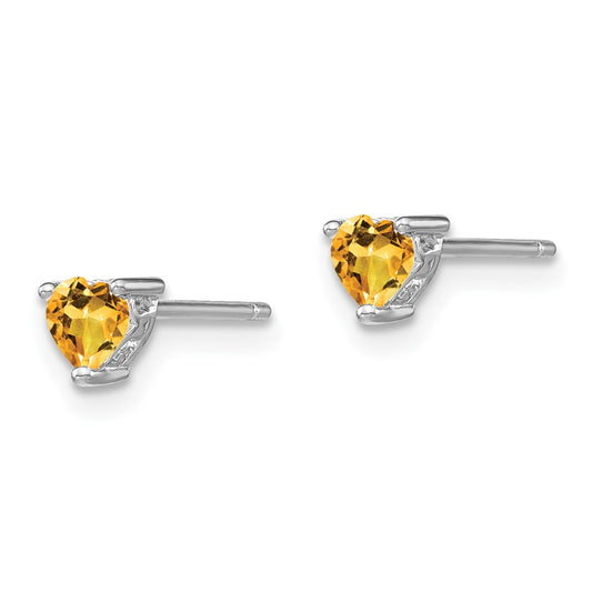 QBE27NOV Sterling Silver Rhodium-plated 4mm Heart Citrine Post Earrings