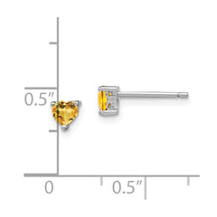 QBE27NOV Sterling Silver Rhodium-plated 4mm Heart Citrine Post Earrings
