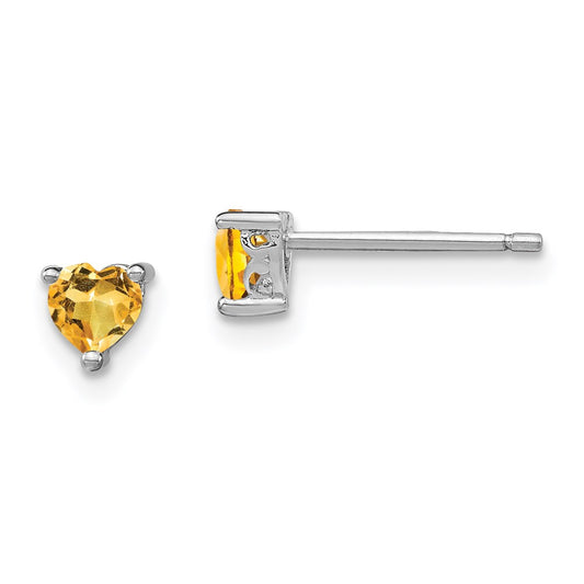 QBE27NOV Sterling Silver Rhodium-plated 4mm Heart Citrine Post Earrings