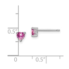 QBE27OCT Sterling Silver Rhod-pltd 4mm Heart Cr. Pink Sapphire Post Earrings