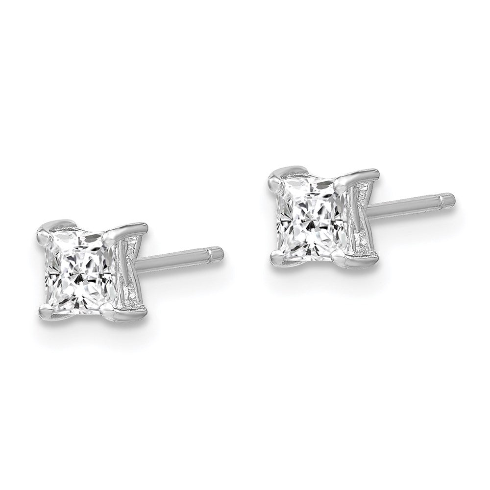 QBE28APR Sterling Silver Rhodium-plated 4mm Princess White Topaz Post Earrings