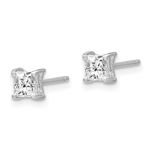 QBE28APR Sterling Silver Rhodium-plated 4mm Princess White Topaz Post Earrings