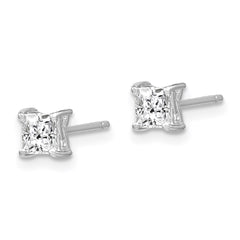 QBE28APR Sterling Silver Rhodium-plated 4mm Princess White Topaz Post Earrings