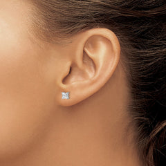 QBE28APR Sterling Silver Rhodium-plated 4mm Princess White Topaz Post Earrings