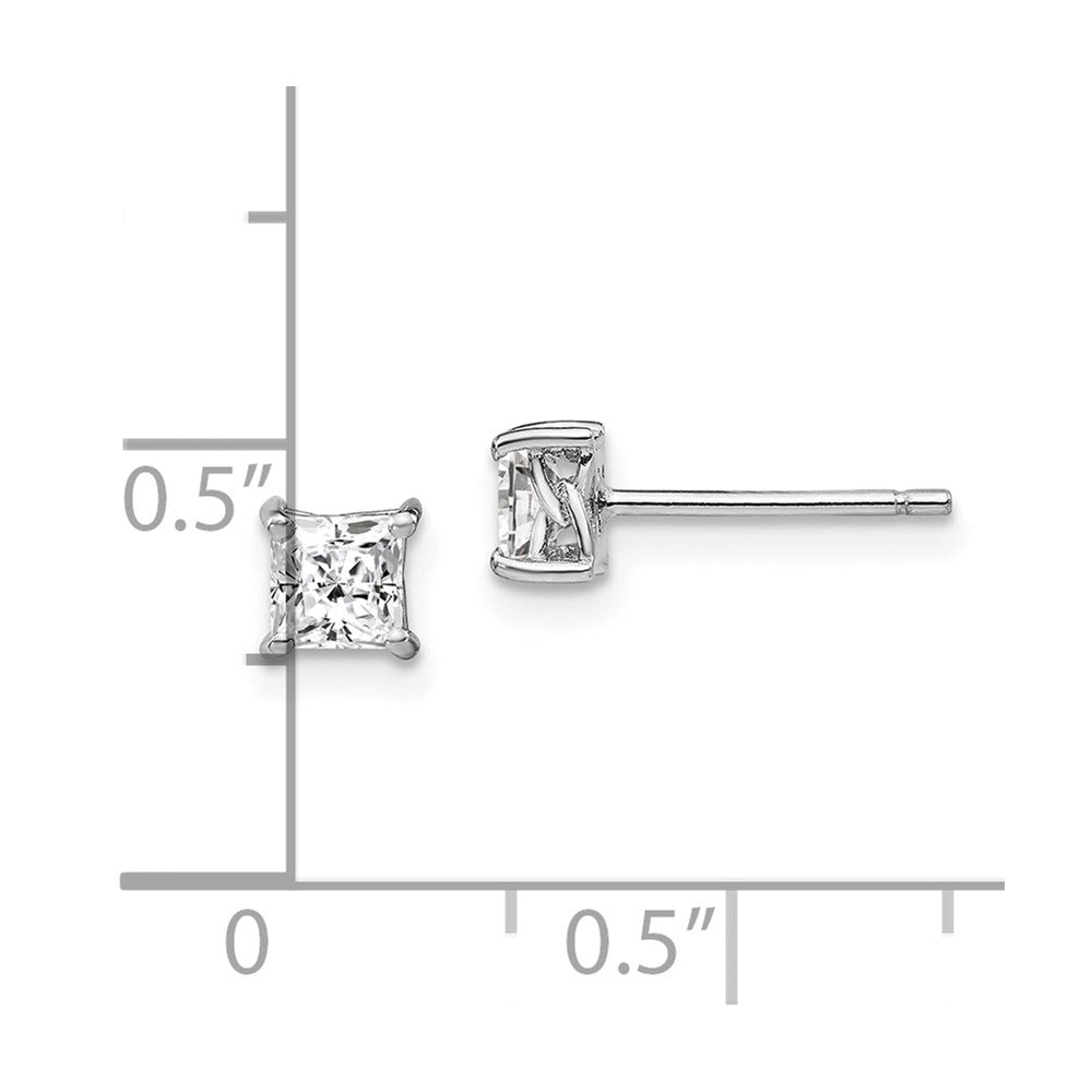 QBE28APR Sterling Silver Rhodium-plated 4mm Princess White Topaz Post Earrings