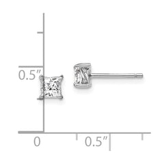 QBE28APR Sterling Silver Rhodium-plated 4mm Princess White Topaz Post Earrings