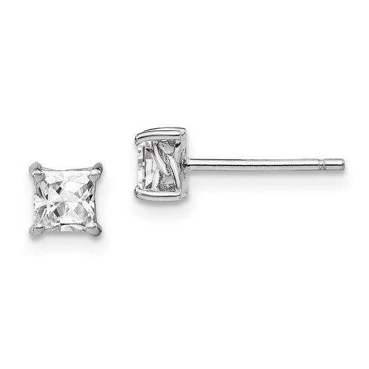 QBE28APR Sterling Silver Rhodium-plated 4mm Princess White Topaz Post Earrings
