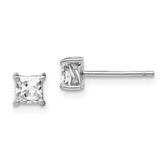 QBE28APR Sterling Silver Rhodium-plated 4mm Princess White Topaz Post Earrings