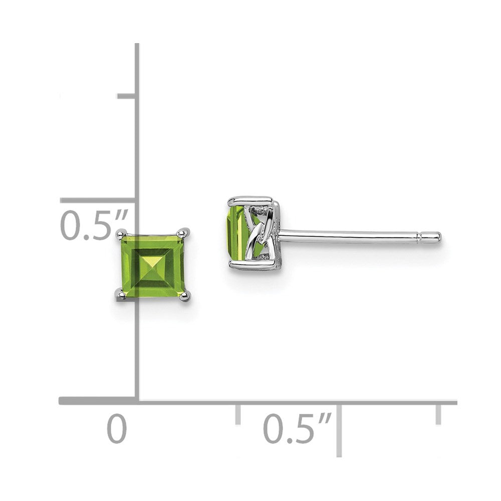 QBE28AUG Sterling Silver Rhodium-plated 4mm Princess Peridot Post Earrings