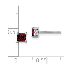 QBE28JAN Sterling Silver Rhodium-plated 4mm Princess Garnet Post Earrings