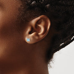 QBE28MAR Sterling Silver Rhodium-plated 4mm Princess Aquamarine Post Earrings