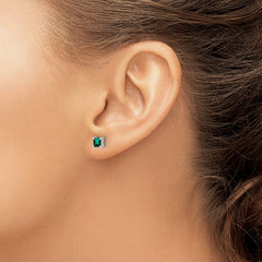 QBE28MAY Sterling Silver Rhod-pltd 4mm Princess Created Emerald Post Earrings