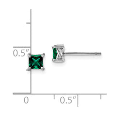 QBE28MAY Sterling Silver Rhod-pltd 4mm Princess Created Emerald Post Earrings
