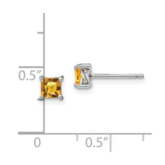 QBE28NOV Sterling Silver Rhodium-plated 4mm Princess Citrine Post Earrings