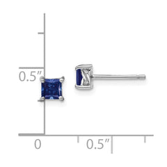 QBE28SEP Sterling Silver Rhod-pltd 4mm Princess Created Sapphire Post Earrings