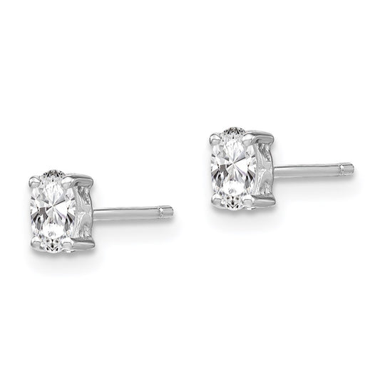 QBE29APR Sterling Silver Rhodium-plated 5x3mm Oval White Topaz Post Earrings